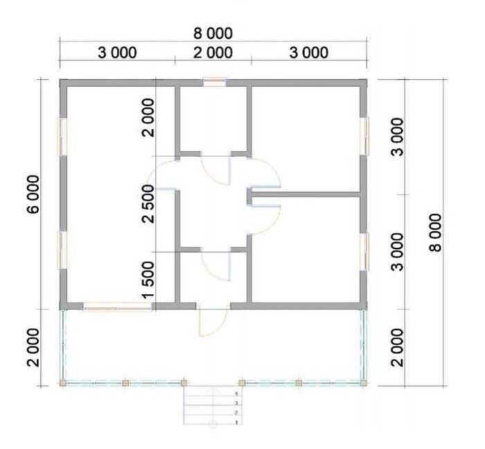 Планировка дома 6х8 одноэтажный с 2 спальнями